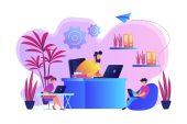 business-people-working-modern-eco-friendly-office-with-plants-flowers-biophilic-design-room-eco-friendly-workspace-green-office-concept-bright-vibrant-violet-isolated-illustration_335657-578